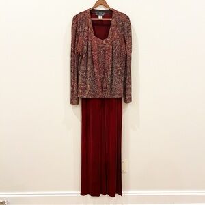 Alex Evenings Dress Jacket Set 16 Burgundy Glitter Paisley Mother Of Bride Gown